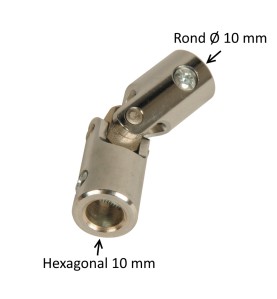 Cardan acier Ø 18 mm : Rond 10 mm / Hexagonal 10 mm