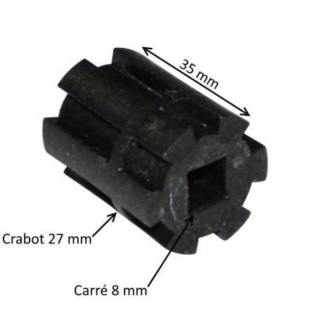 Moyeu d’entraînement crabot 27 mm – rond Ø 12,2 mm – carré 8 mm