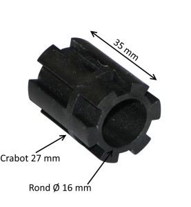 Moyeu d’entraînement crabot 27 mm – rond Ø 16,5 mm – rond 16 mm - 35 mm de longueur